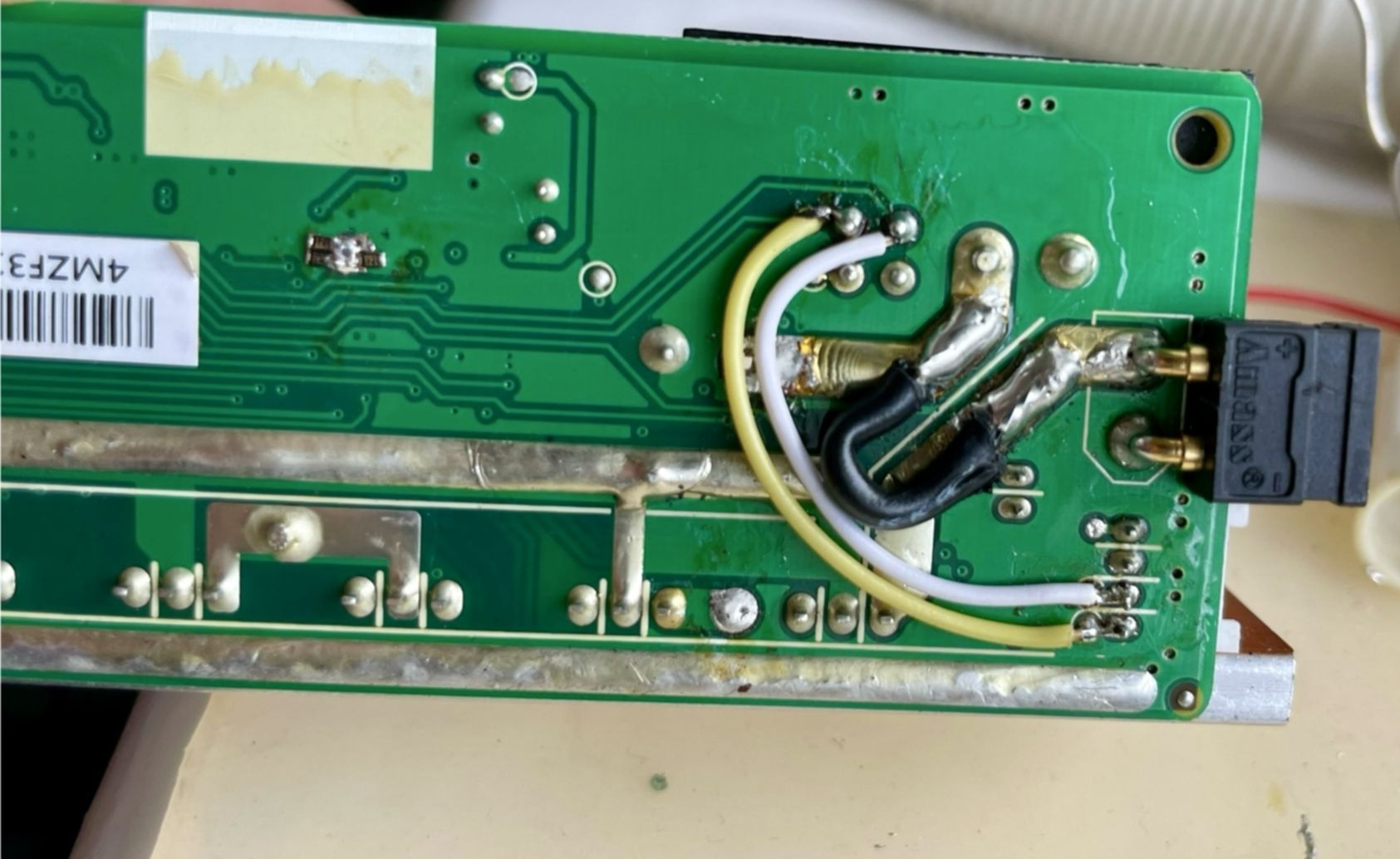 Bypass wires soldered in place