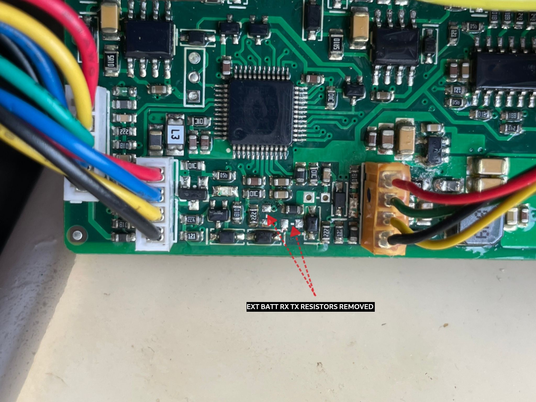 RX and TX resistors removed