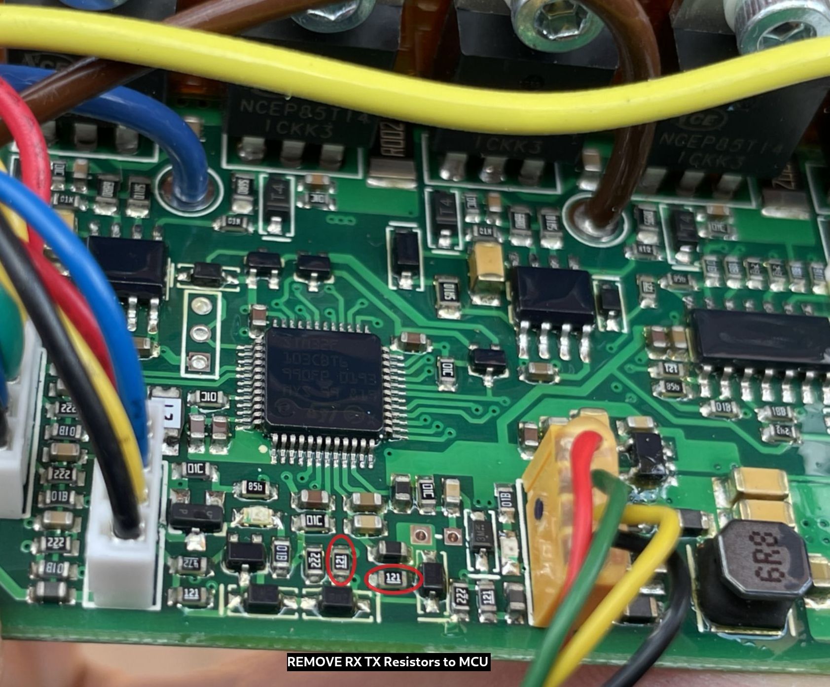 RX and TX resistors before removal