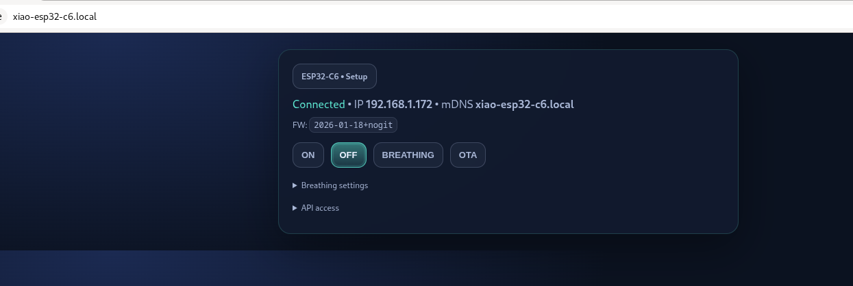 Connected-mode web UI of the device